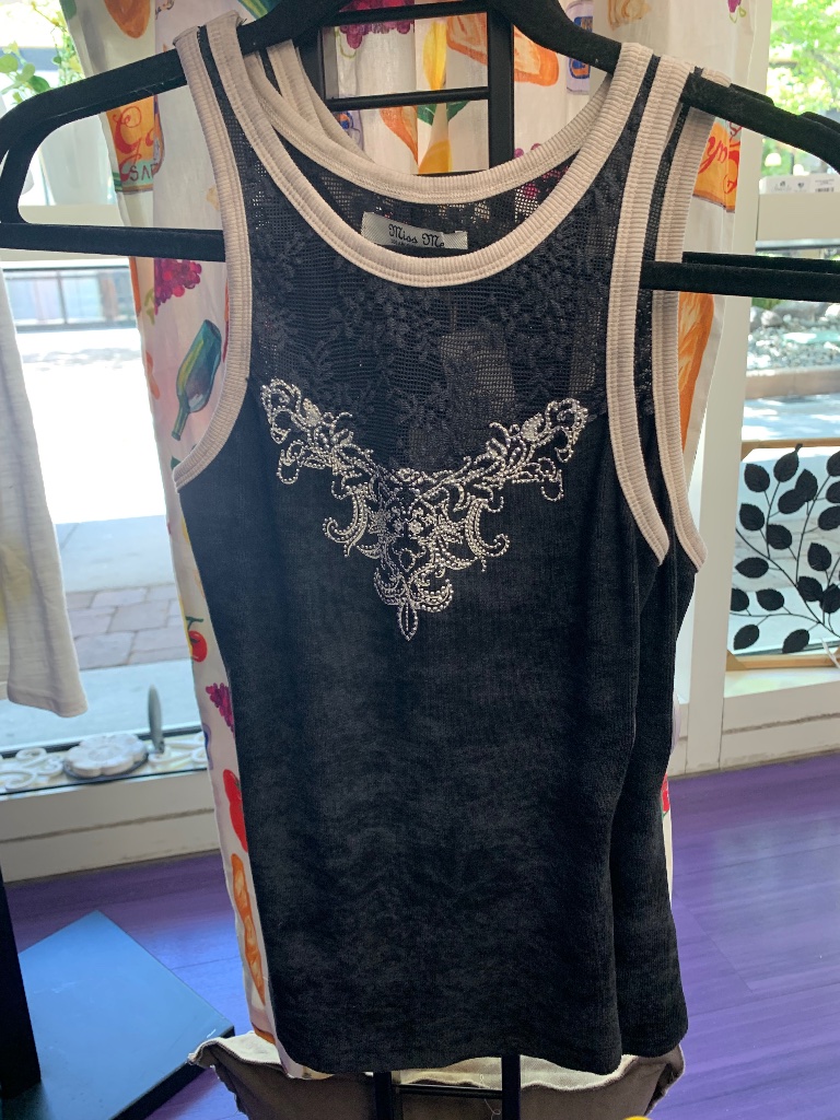 Nwt Miss Me Black Embellished Tank With Lace Back